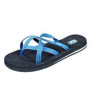 Teva Olowahu Women Sandal Size 9 Casual Comfort Flip Flop Blue Fabric Strappy